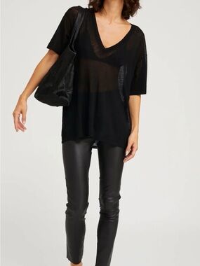 SPRWMN Black Ankle Cropped Leather Pants - Women's